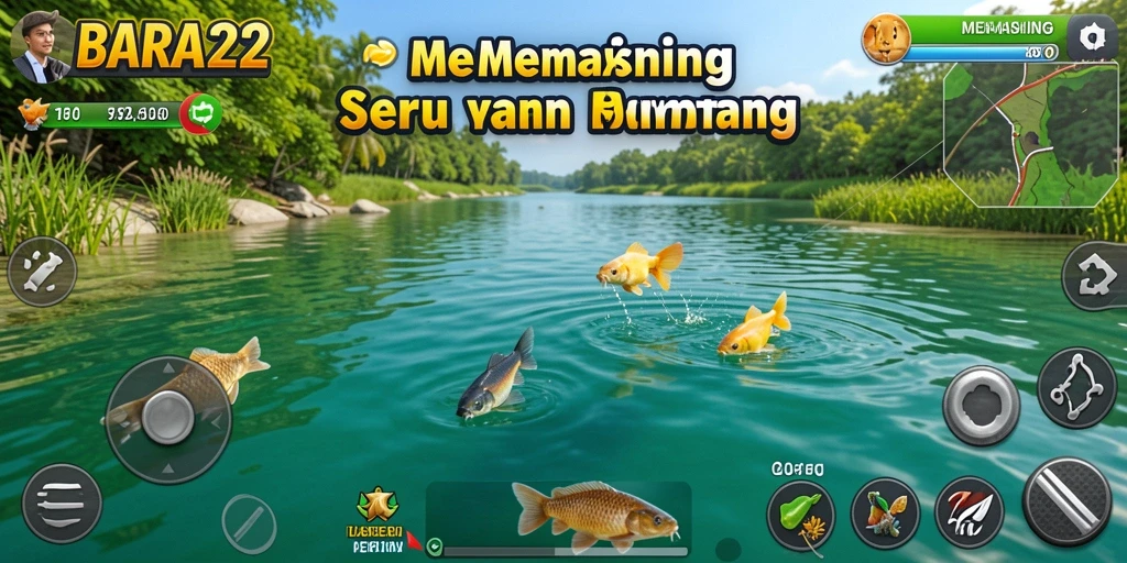 Antarmuka utama BARA22 saat memancing di lokasi yang indah.
