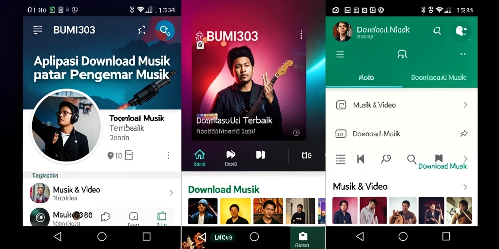 Antarmuka aplikasi BUMI303 untuk Download Musik yang mudah digunakan.