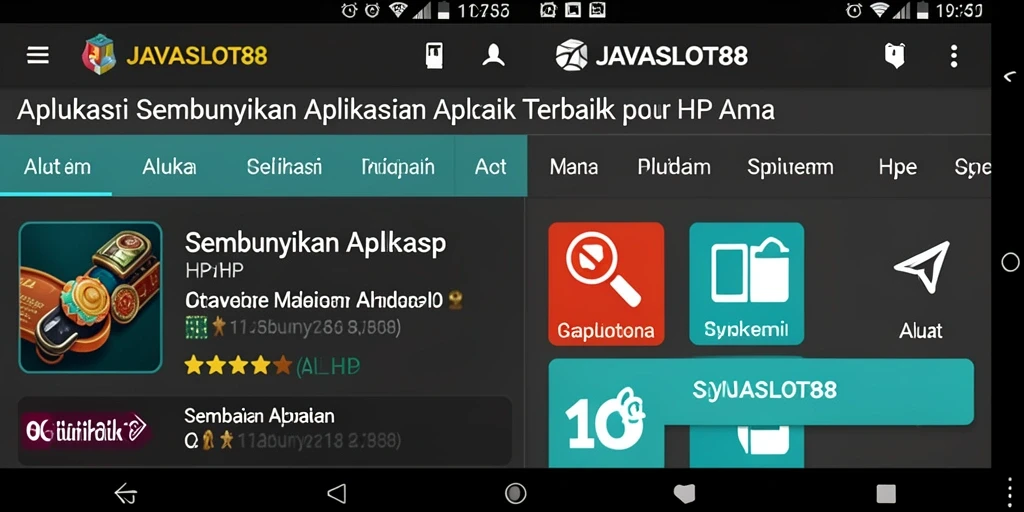 Tampilan antarmuka aplikasi Sembunyikan Aplikasi JAVASLOT88 yang modern.