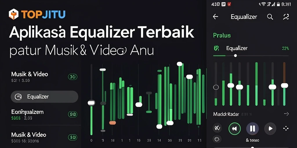 Screenshot antarmuka aplikasi Equalizer TOPJITU yang menarik dan intuitif.